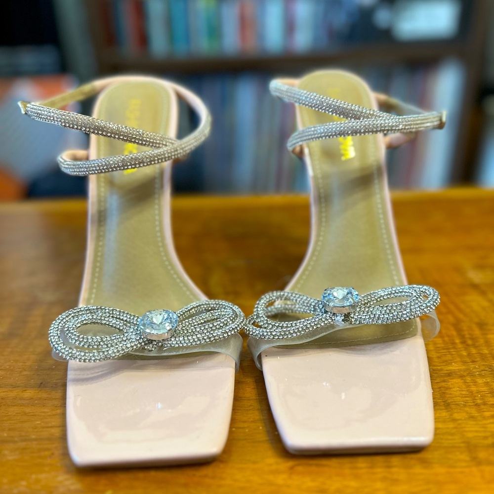 Worn Once! Fashion Nova Crystal Rhinestone Heels Buckle at Ankle